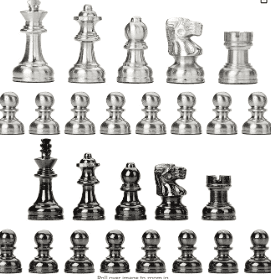 Chess Pieces Only No Board, 32 Large Quadruple Weighted Metal Chess Pieces with 2 Extra Queen, 2.6” King Heavy Piece, Chrome Silver-Metallic Black in Unique Gift Storage Box