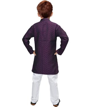 New Collection Boys Cotton Blend - Pattern Kurta Pant Set ( Purple , Pack of 1 )