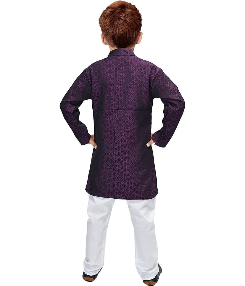 New Collection Boys Cotton Blend - Pattern Kurta Pant Set ( Purple , Pack of 1 )