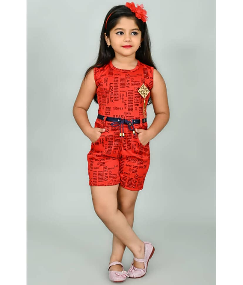 JCT DRESSES Crepe Dungarees For Girls ( Pack of 1 , Red )