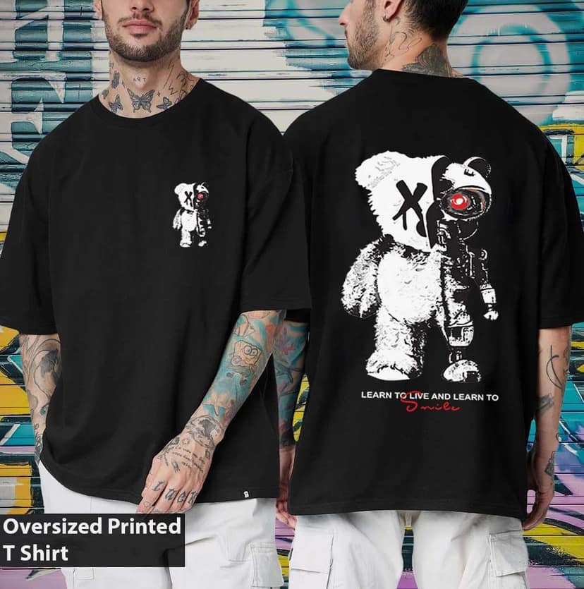 SCOTT FINCHER Men's Streetwear Hip Hop T-Shirt, Black and White Graphic Print, Short Sleeve, Loose Fit : AA(ARN)BLACK_170 view 3
