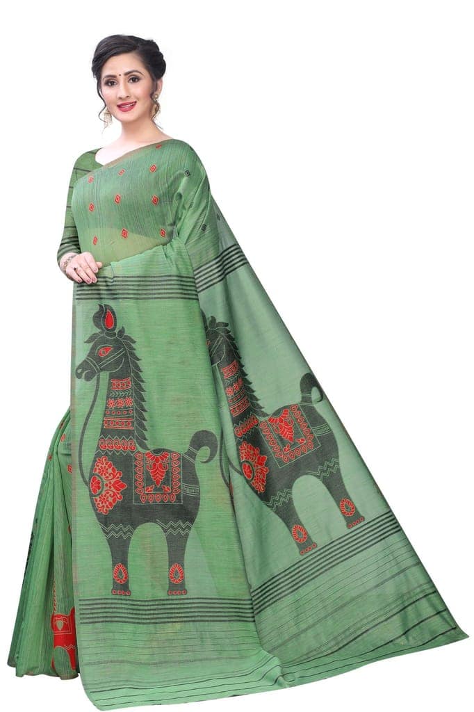 Silk Zone Women's Linen Cotton Slub Woven Saree with Blouse Piece view 3