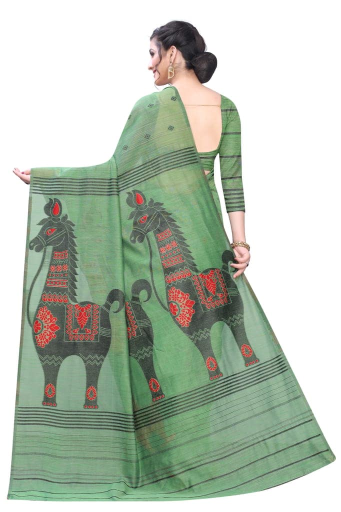 Silk Zone Women's Linen Cotton Slub Woven Saree with Blouse Piece view 5