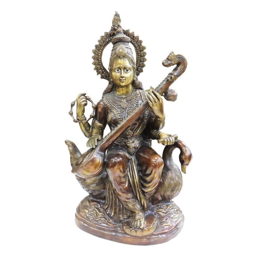 Brass Saraswati Ji Idol | Goddess Saraswati Statue for Temple, Height : 29 Inch (BSMAS682) view 2