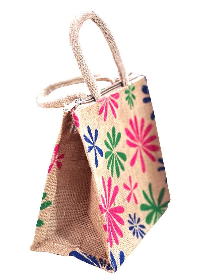 Floral Jute Tote Bag with Zipper Closure - Eco-Friendly Shopping Bag small(T) view 2