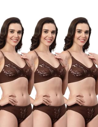 ADORNSTAR Bra Panty Set Sexy Lingerie Set for Women Pack of 3 Peach