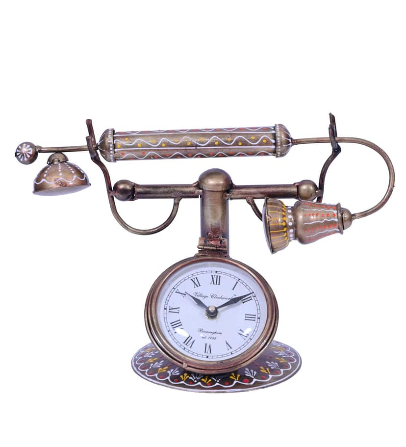 Handpainted Vintage Telephone Table Clock for Home Décor |Living Room Decor | Office Decor | Gift (Multicolour, 13 Inch) view 2