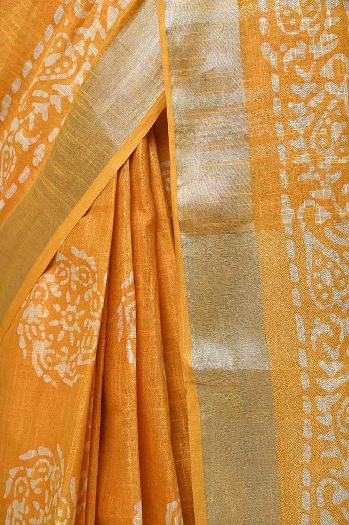 Pure Cotton Batik Saree - Yellow Weave view 5