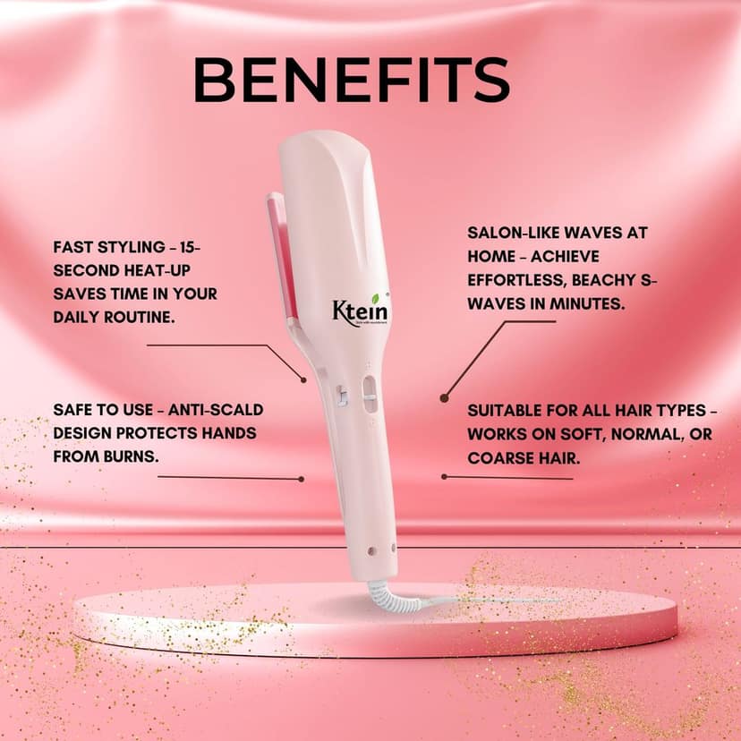 Ktein 32mm Tourmaline Ceramic Hair Curler & V-Shaped Waver | Quick Heating | Anti-Scald | 4 Temp Settings | Essential Oil Infused | Storage Lock | For All Hair Types view 2