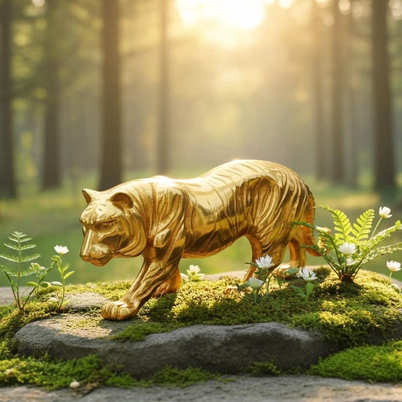 Aluminium Home Decorative Tiger Showpiece Statue (ANMAS262 G) view 2