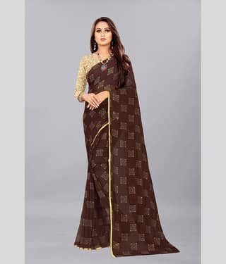 Rhey Chiffon Printed Saree With Unstitched Blouse Piece ( Navy Blue )