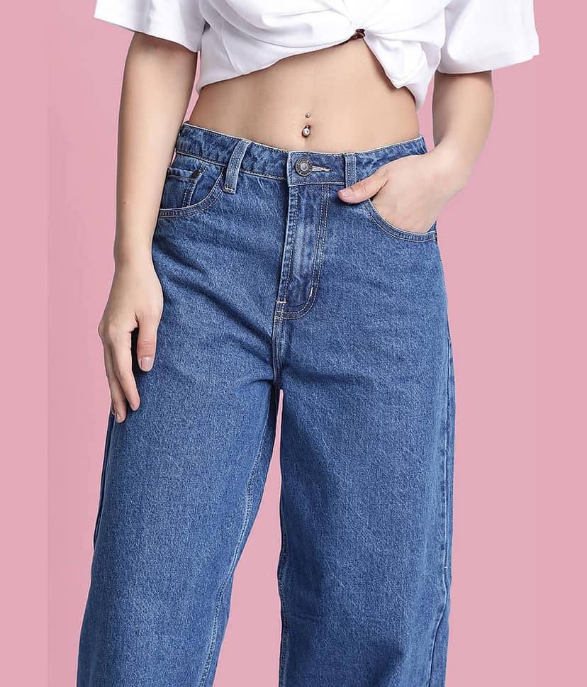 Bene Kleed - Blue Cotton Wide Leg Women's Jeans ( Pack of 1 ) view 2