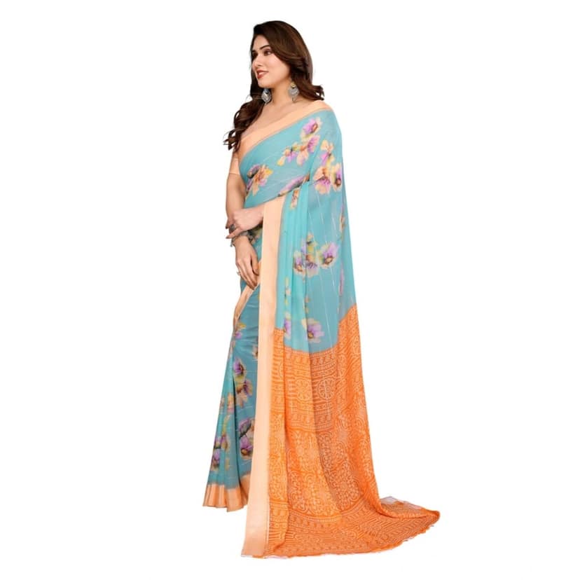 womens georgette printed saree with unstitched blouse 5mtr light blue pid62593 view 3