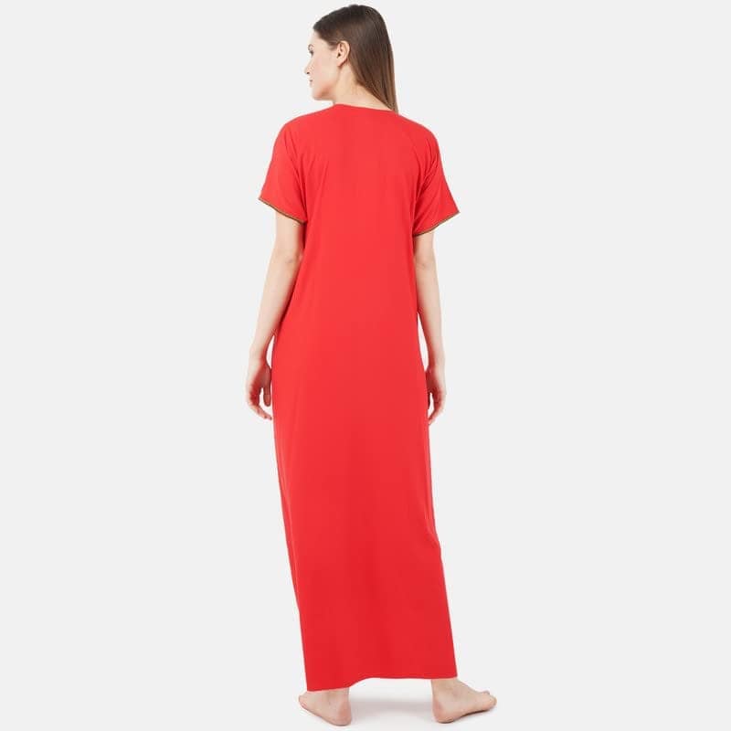 VALENCIA SLEEPWEAR lissybissy Cotton Resham Embroidery Nighty Night Gown Maxi for Women A line (KNW-63, Red, Large) view 3
