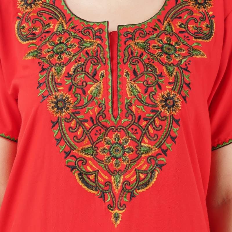 VALENCIA SLEEPWEAR lissybissy Cotton Resham Embroidery Nighty Night Gown Maxi for Women A line (KNW-63, Red, Large) view 4