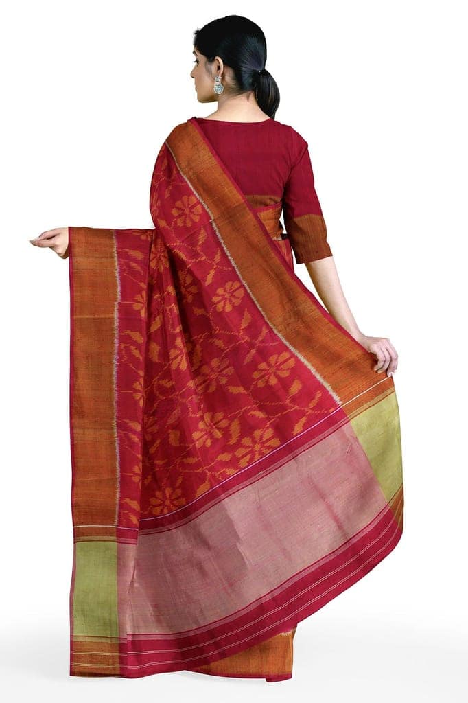 Garvi Gurjari (A Gujarat Govt Enterprise Women Magenta Handloom Pure Raw Silk Single Ikat Patola Saree With Gold Tissue Border(GGCSIKS87) view 5