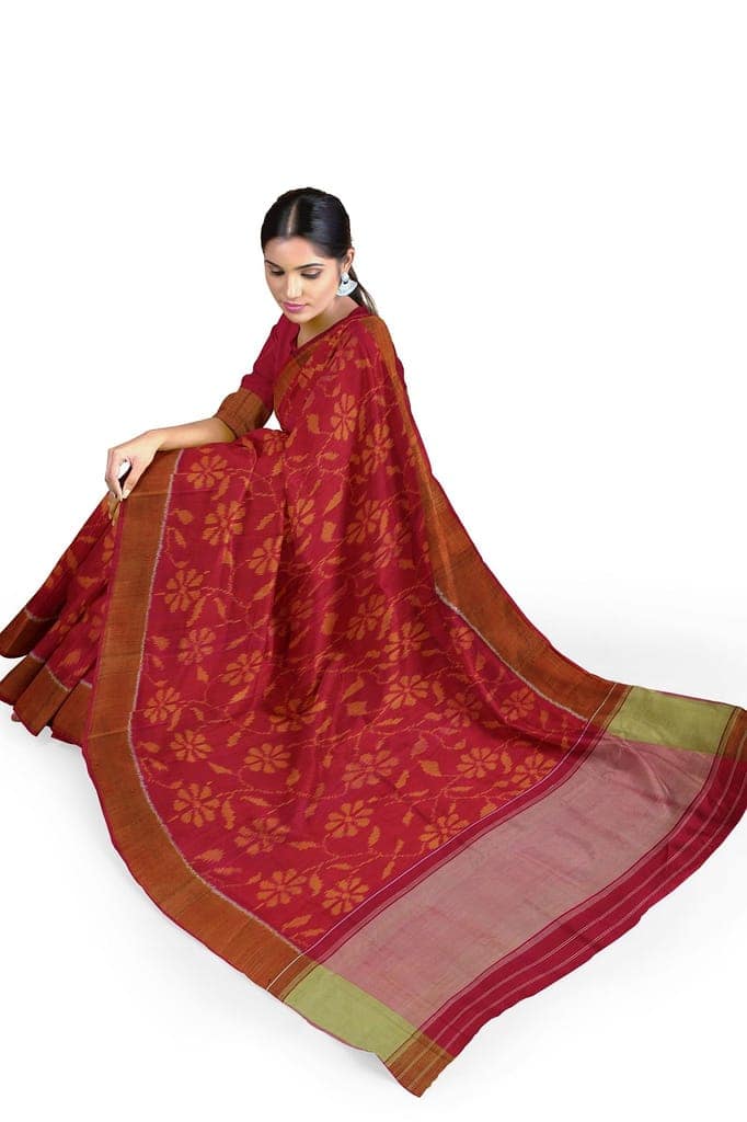 Garvi Gurjari (A Gujarat Govt Enterprise Women Magenta Handloom Pure Raw Silk Single Ikat Patola Saree With Gold Tissue Border(GGCSIKS87) view 7