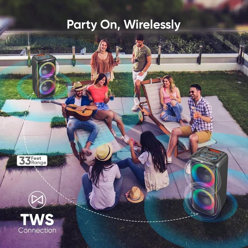 iGear X-Bass 60 Ultimate 60W Portable Bluetooth Party Speaker with Dual Bass Radiators - Rechargeable Karaoke Mic, Mesmerizing RGB Lights, True Wireless Stereo (TWS), and Remote Control (Black) view 7
