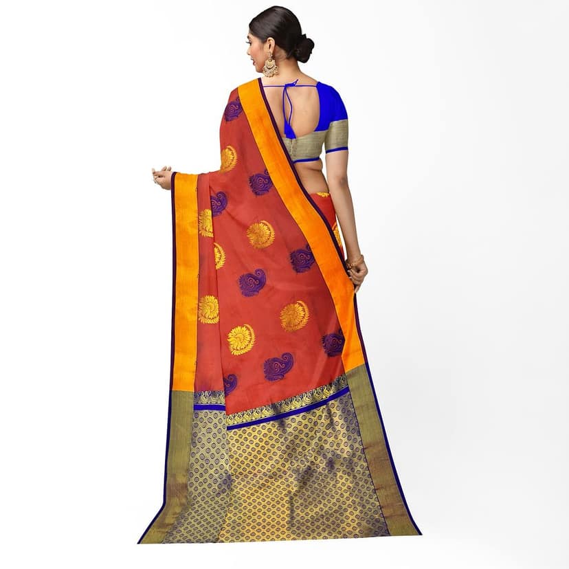 Dark Orange Color Mixed Soft Silk Saree with Unstitched Blouse view 2