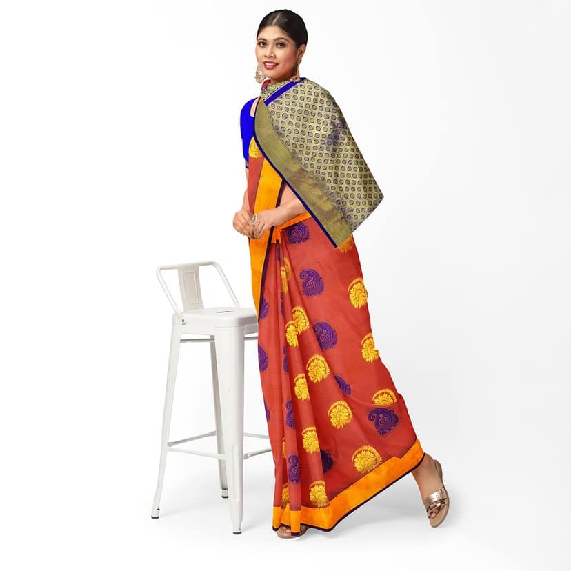 Dark Orange Color Mixed Soft Silk Saree with Unstitched Blouse view 3