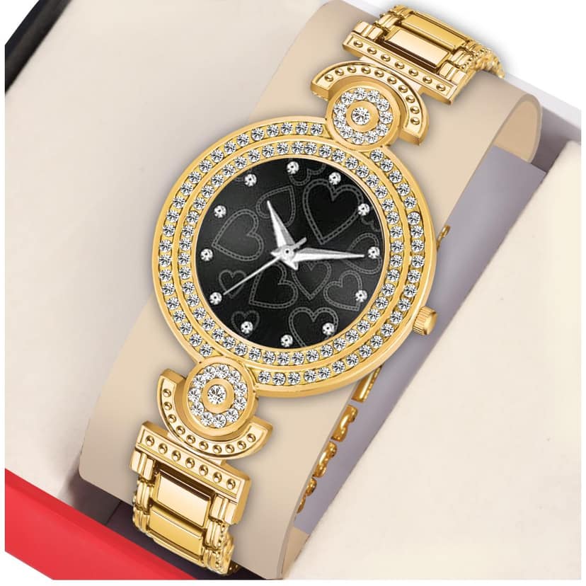 Bolun Black Multi Heart Dial Gold BD Girls and Women Watch
