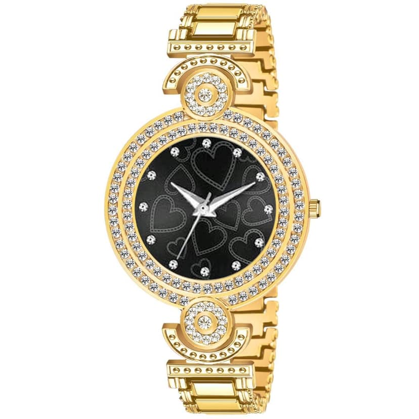 Bolun Black Multi Heart Dial Gold BD Girls and Women Watch view 2