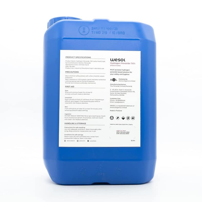 Wesol Hydrogen Peroxide 7.6% w/w (Food Grade) Floor Cleaner Solution - 5 Litre Pack | Best For Cleaning disinfection sterilization | Farming Gardening Hydroponics view 6