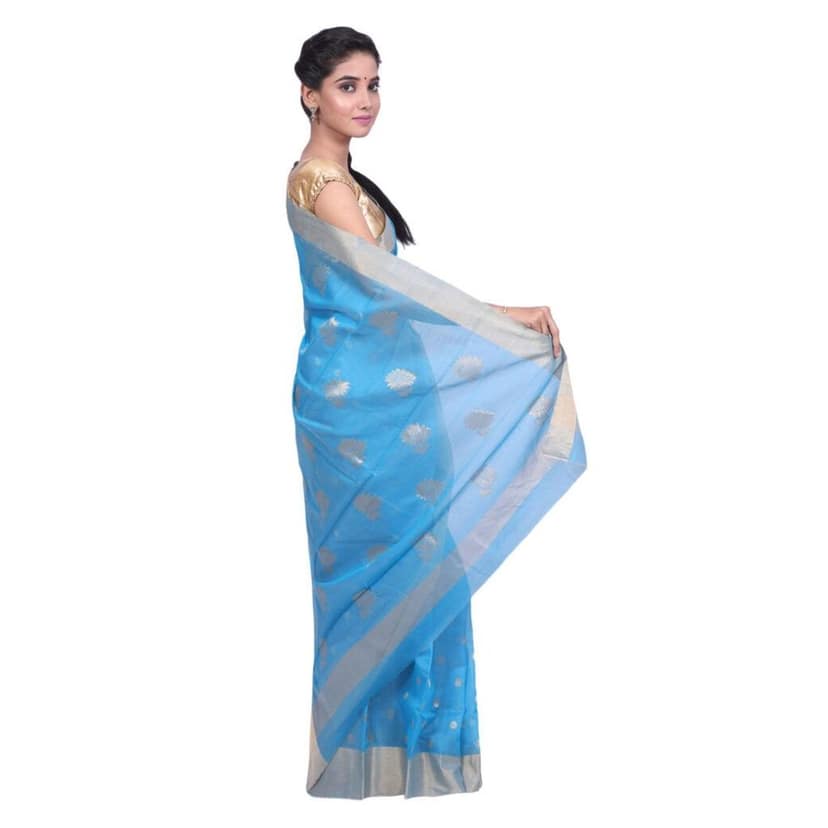 HANDLOOM CHANDERI SAREE- MERCERISED(COTTON+SILK MIX) WITH BLOUSE (SKU - 1SC105080621 SAREE- 85) view 2