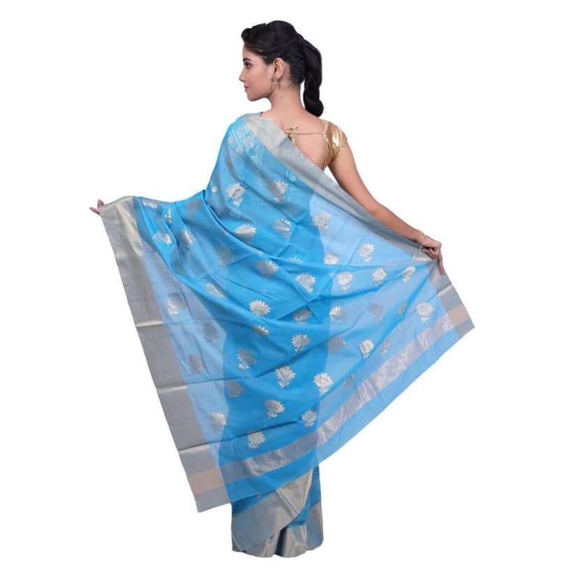 HANDLOOM CHANDERI SAREE- MERCERISED(COTTON+SILK MIX) WITH BLOUSE (SKU - 1SC105080621 SAREE- 85) view 3