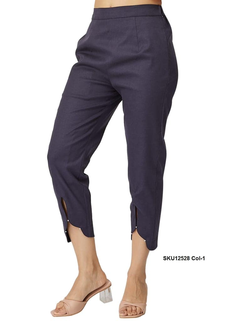 Stylish Dark Blue Cotton Ankle-Length Pants for Women view 4