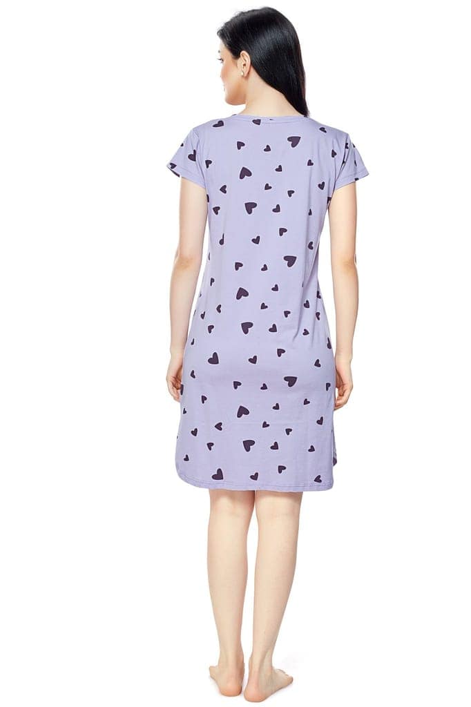 ZEYO Women Cotton Night Dress Pink Heart Print Short Nighty view 3