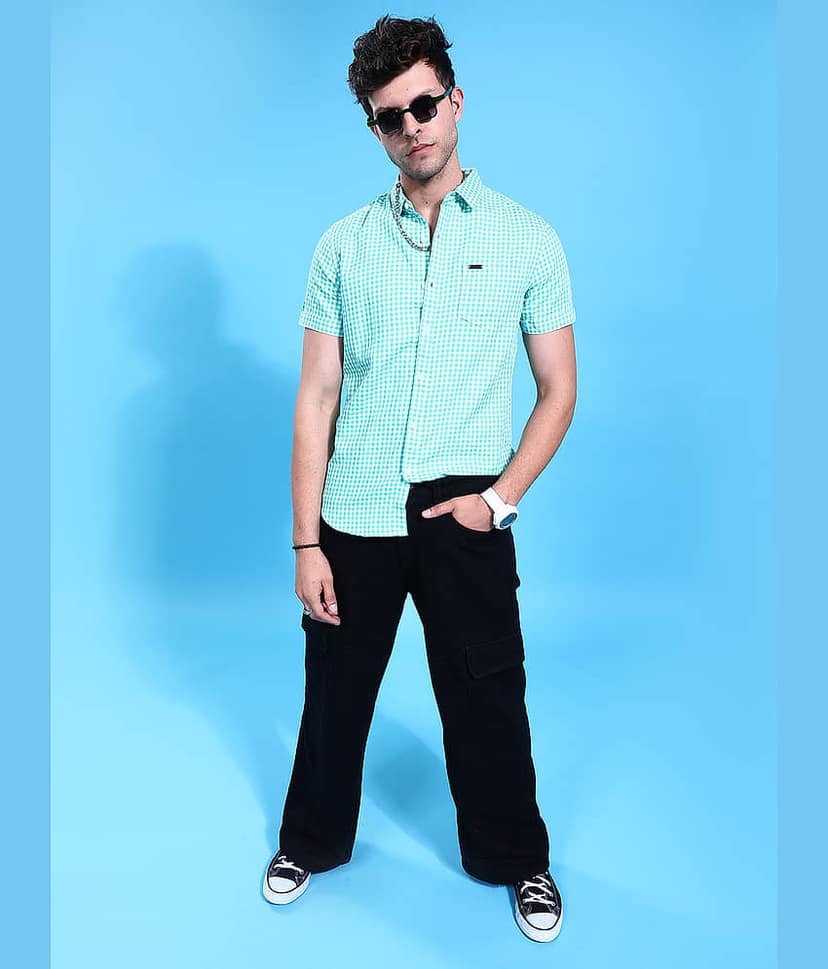 The Indian Garage Co. Poly Cotton Slim Fit Checks Half Sleeves Men's Casual Shirt - Blue ( Pack of 1 ) view 4