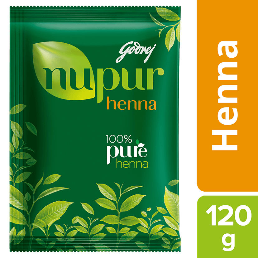 Godrej Nupur Hair Colour Solution - 100% Pure Henna Mehendi, Natural Conditioning & Anti-Dandruff, 120 G