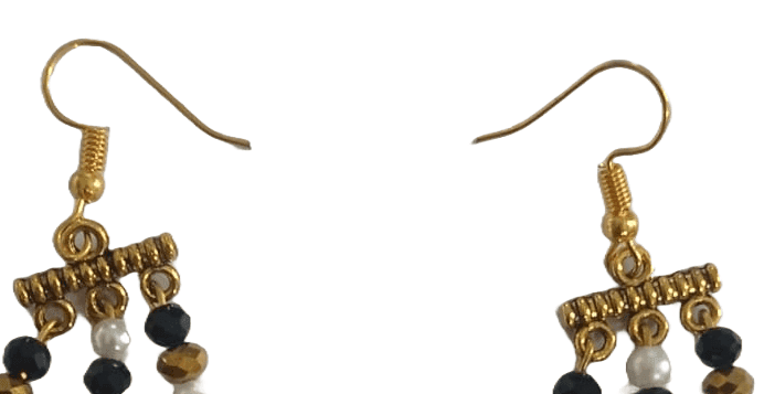 Gold Plated Traditional Indian Jhumka Earrings With Black Beads view 2