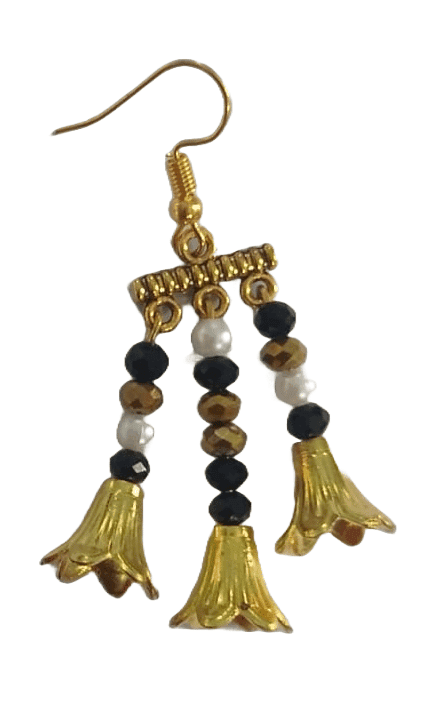 Gold Plated Traditional Indian Jhumka Earrings With Black Beads view 3