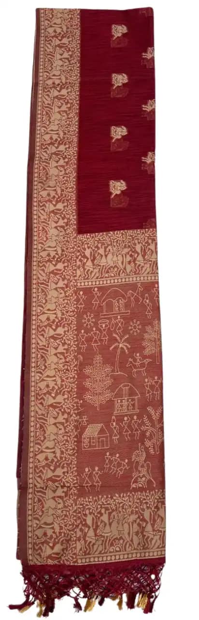 Saura Art Handloom Saree Dark Maroon Story Pallu