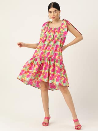 Floral Printed Cotton A-line Dress