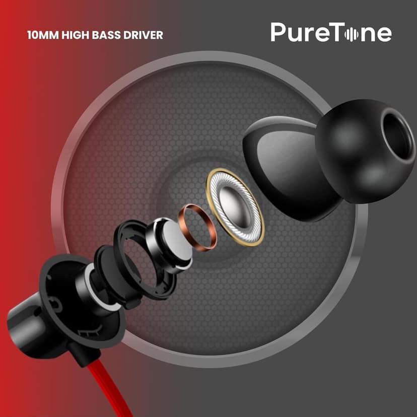OOGE Tune 7 in-Ear Bluetooth Neckband with ENC, 3D Surround Sound, Magnetic On-Off, Voice Assistant, Type-C Fast Charging, IPX5 Sweat-Resistant, 25H Playtime,10mm PureTone Driver for Dyamic Bass (Red) view 5