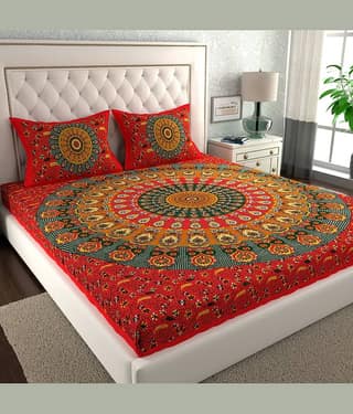 ABHACLOTHO Cotton 1 Double Bedsheet with 2 Pillow Covers ( Multicolor )
