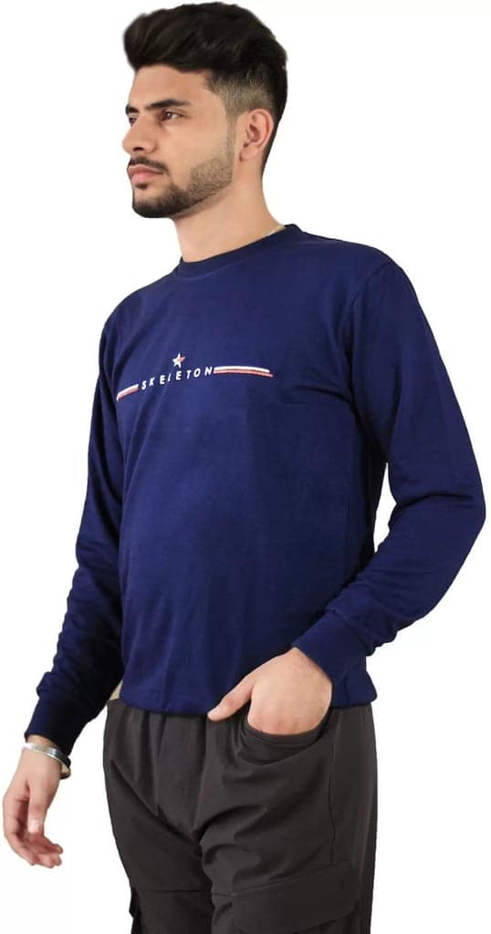 BlueFicus Men Typography Round Neck Cotton Blend Blue SweatShirt for Men Boys Casual Wear ( Pack of 1, Blue) view 2