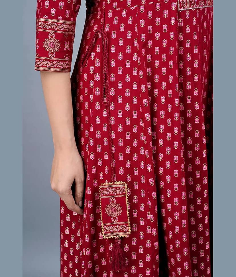 Mishree Collection - Maroon Rayon Women's Anarkali Kurti ( Pack of 1 ) view 2