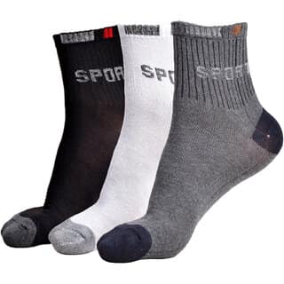 New Fashion Sports Cotton Calf Length Socks MulticolourFree Size (Pack of 3)