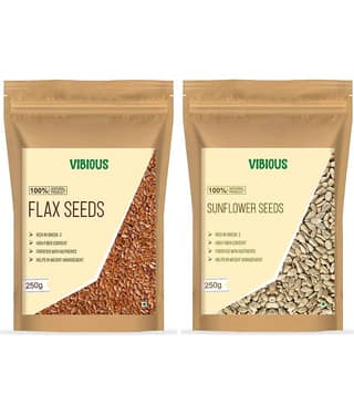 VIBIOUS Combo Pack of Premium Quality Raw Seeds, Flax Seed & Sunflower Seed 500g (250gX2)