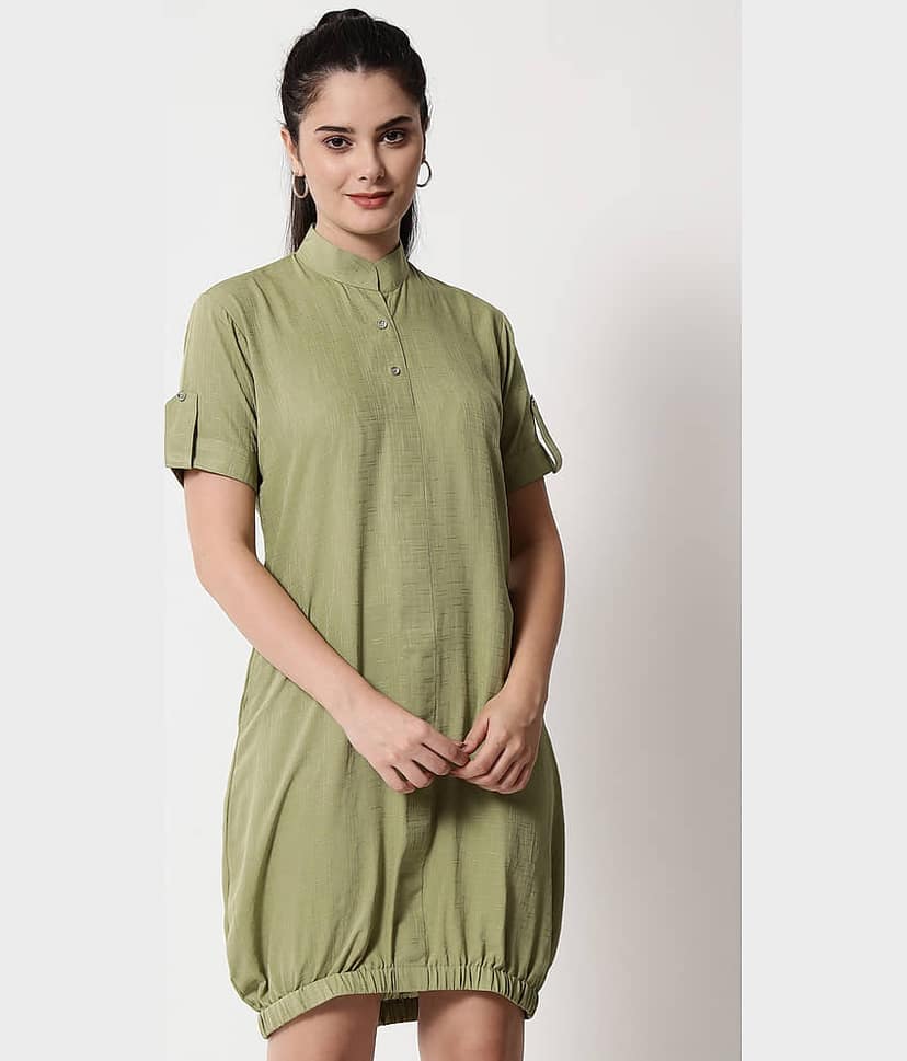 TOGZZ Women Crepe Solid Bodycon Dress ( Olive )