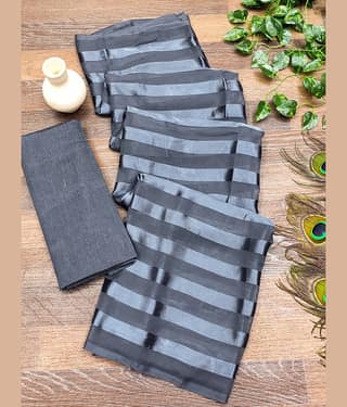 ANAND SAREES Satin Striped Saree With Unstitched Blouse Piece ( Grey )