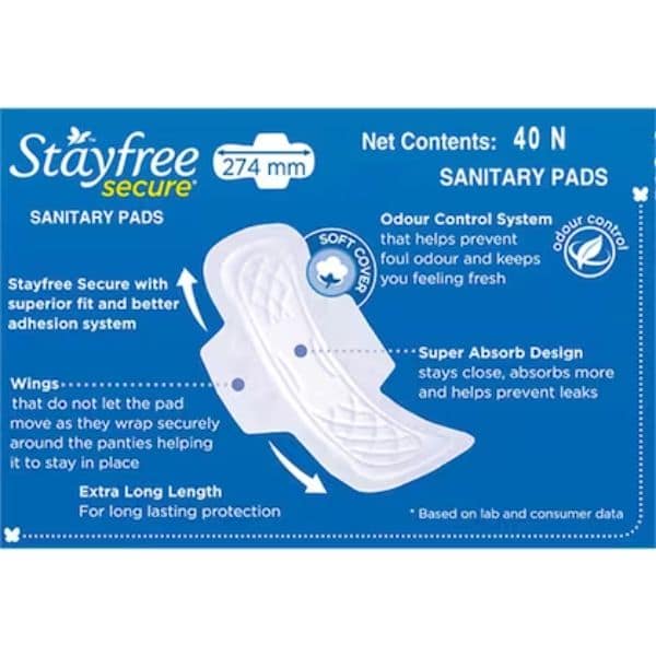 Stayfree Secure Cottony Sanitary XL Napkin with Wings 18 Pcs view 3