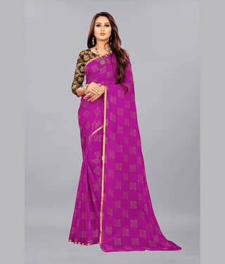 Rhey Chiffon Printed Saree With Unstitched Blouse Piece ( Rama )