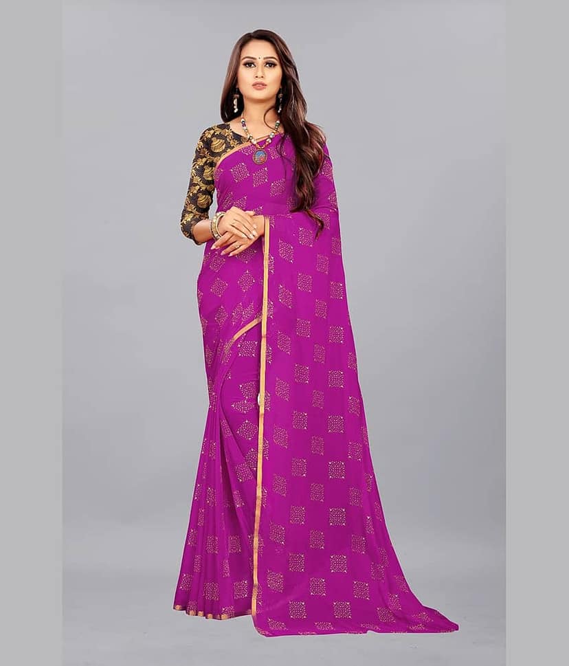 Rhey Chiffon Printed Saree With Unstitched Blouse Piece ( Rama )
