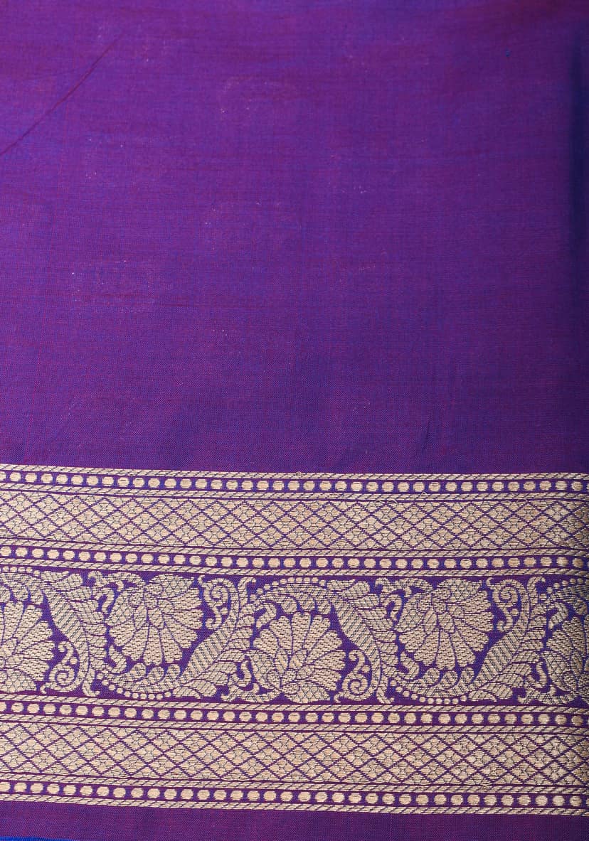 Dual tone Purple-blue Pure Katan Silk Banarasi Saree with Dense Buttas| SILK MARK CERTIFIED view 9