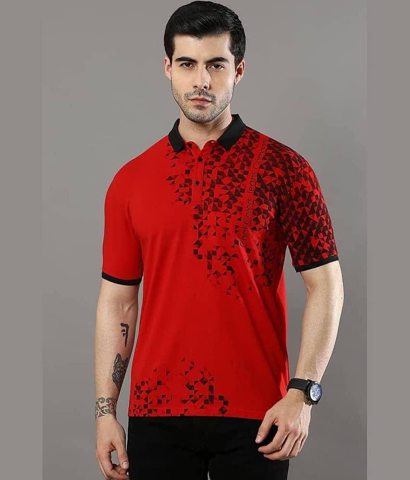 Cool Colors Pack of 1 Cotton Regular Fit Printed Half Sleeves Men's Polo T Shirt ( Red )